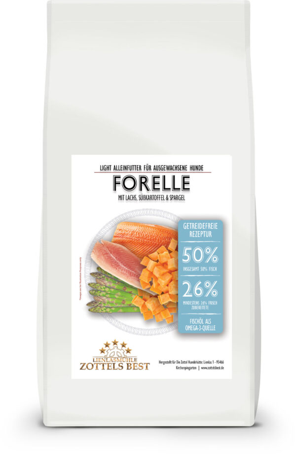 Forelle mit Lachs, Süßkartoffel & Spargel LIGHT/SENIOR – Bild 3