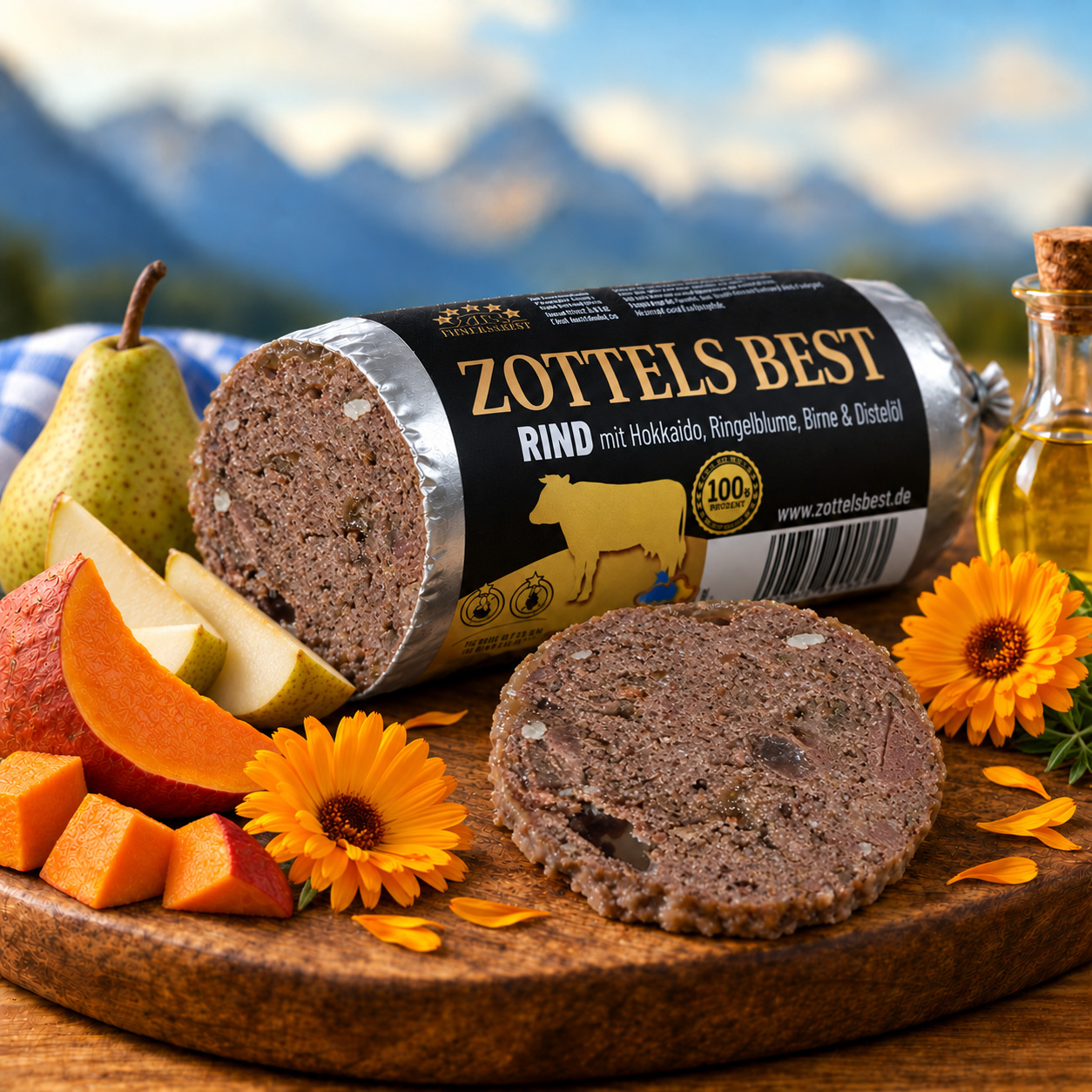 Hundewurst "Rind mit Hokkaido, Ringelblume, Birne & Distelöl"