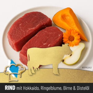 Hundewurst "Rind mit Hokkaido, Ringelblume, Birne & Distelöl"